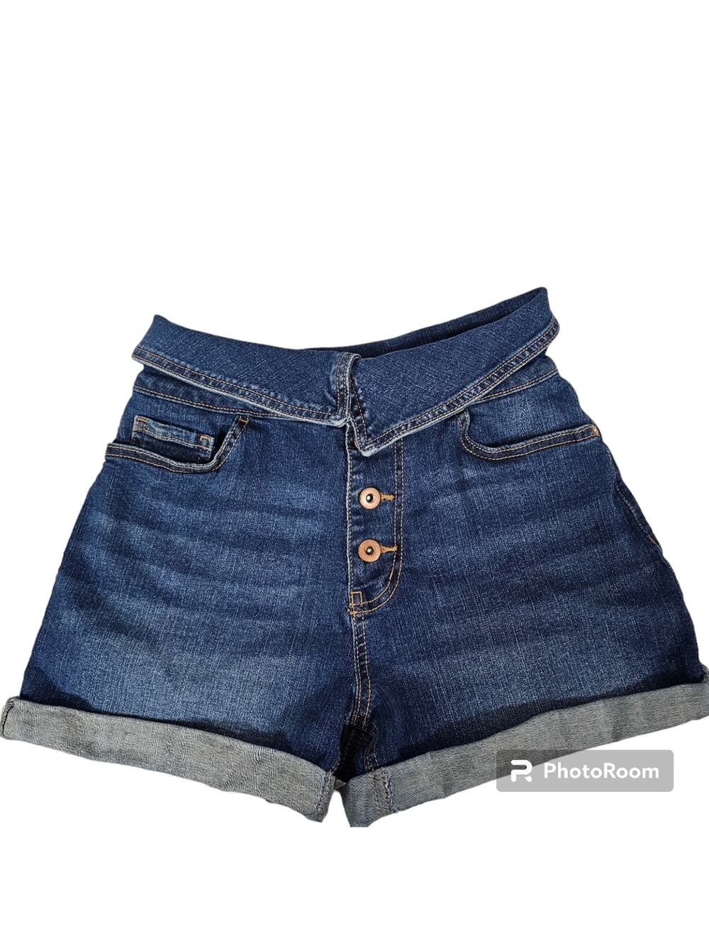 No Boundaries Hi-Waist Foldover Button Fly Denim Shorts Size 3